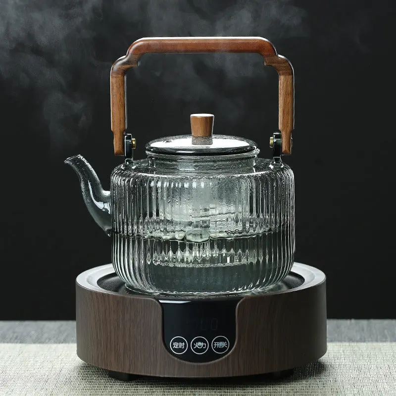 Théière Japonaise en Verre avec Anse Carrée en Bois 1.2L - Image 3